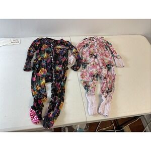 Bums‎ and Roses BUNDLE OF 2 romper LS sz 9-12 Mos - floral/skull Bamboo